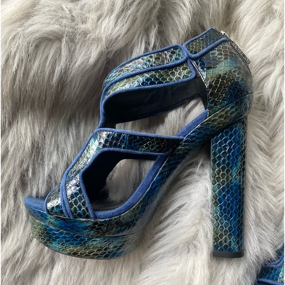 Rachel Zoe teal platform python snakeskin block heel zipper sky high heel 2000s - Picture 2 of 13